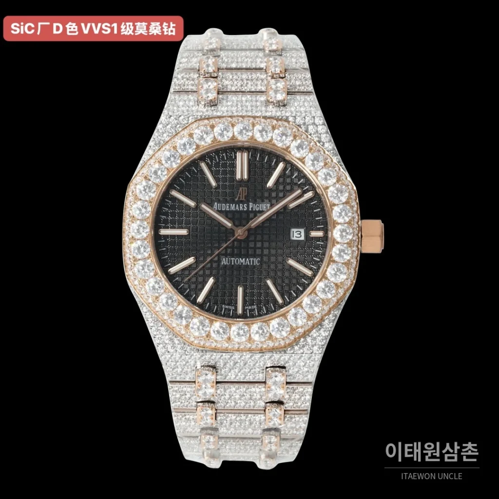 오데마피게 로열오크 오토매틱 블랙 다이얼 투톤 브레이슬릿 로즈골드 베젤