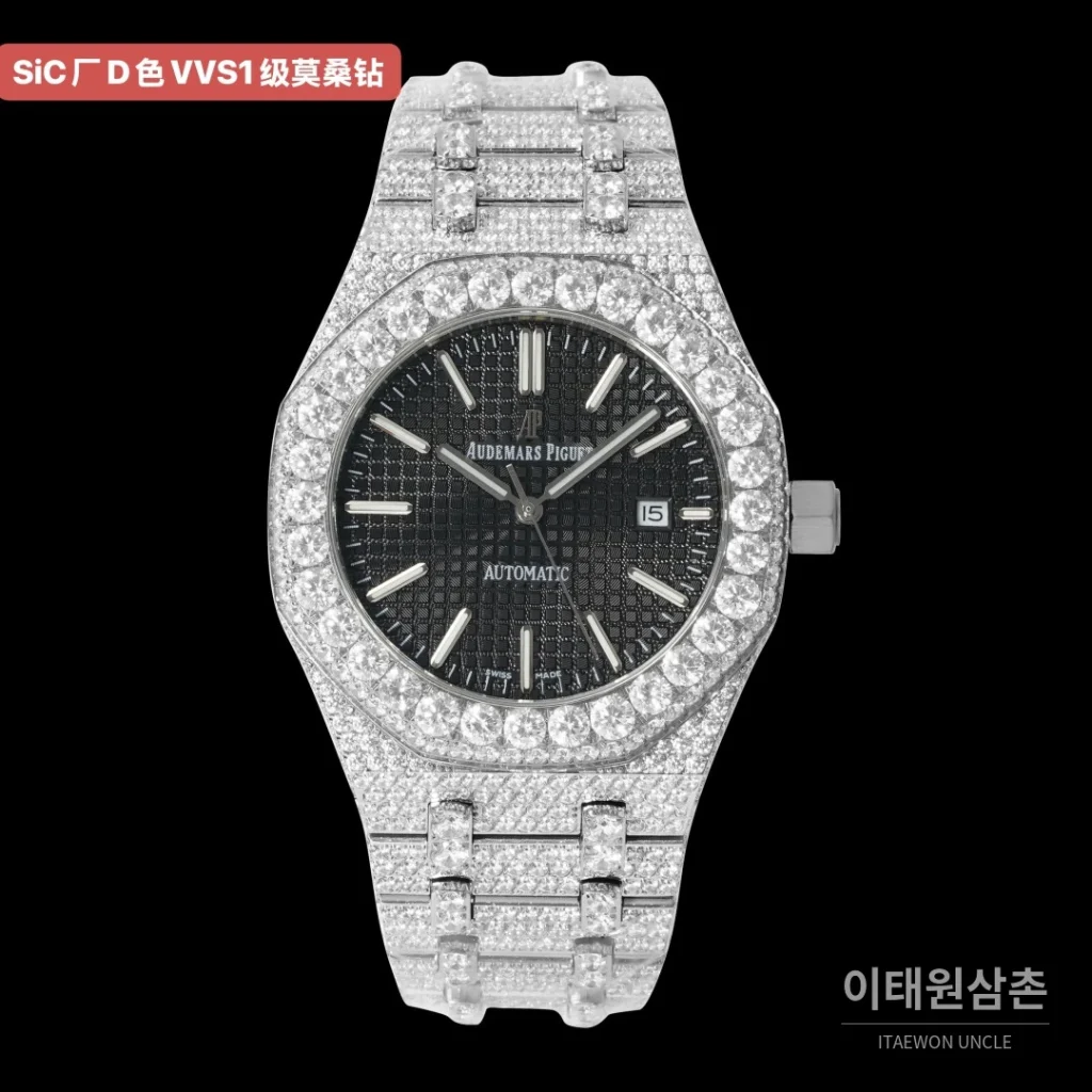 오데마피게 로열오크 오토매틱 블랙 다이얼 스틸 브레이슬릿