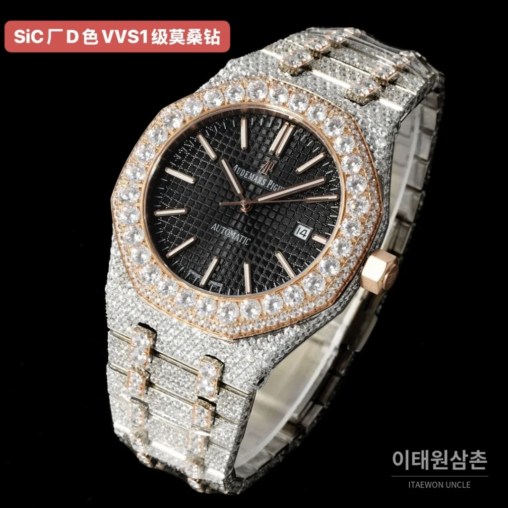 오데마피게 로열오크 오토매틱 블랙 다이얼 투톤 브레이슬릿 로즈골드 베젤