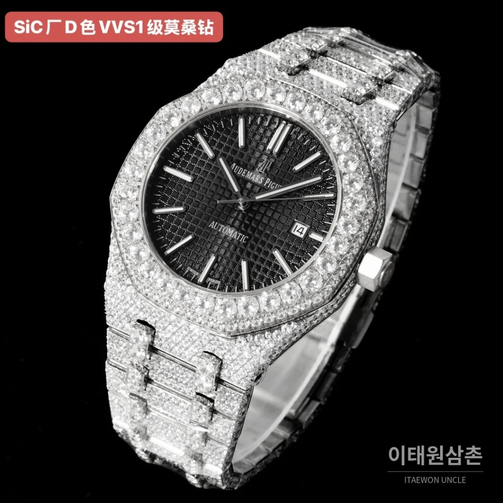 오데마피게 로열오크 오토매틱 블랙 다이얼 스틸 브레이슬릿