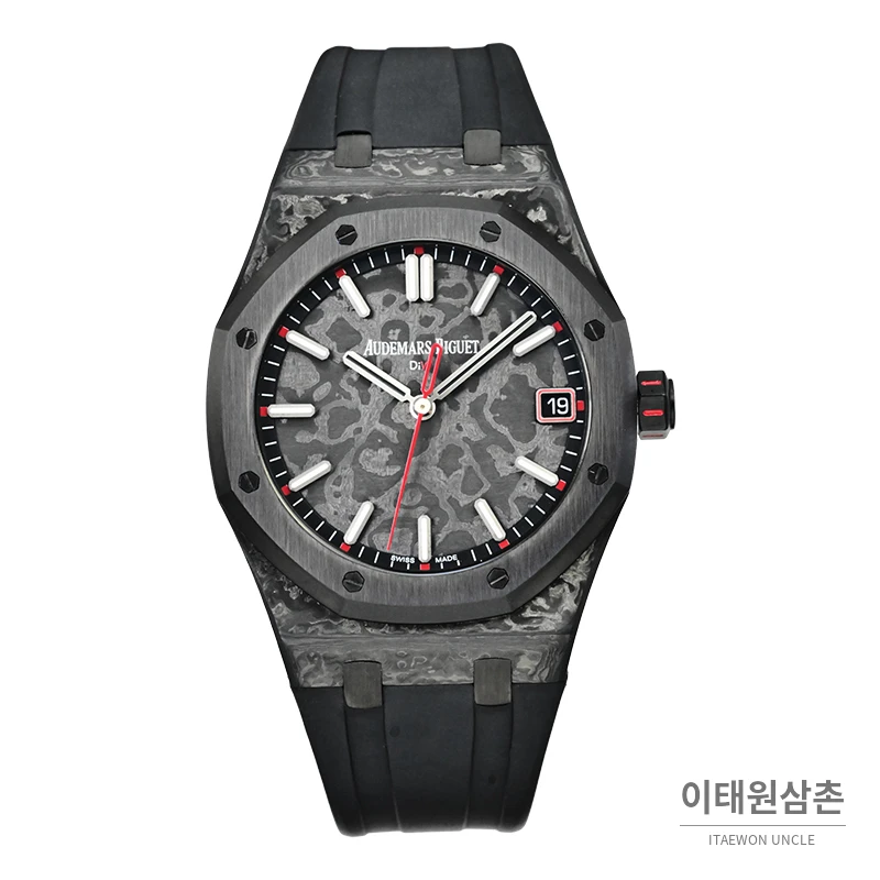 오데마피게 로열오크 오토매틱 41mm 그레이 다이얼 블랙 러버 스트랩 블랙 베젤