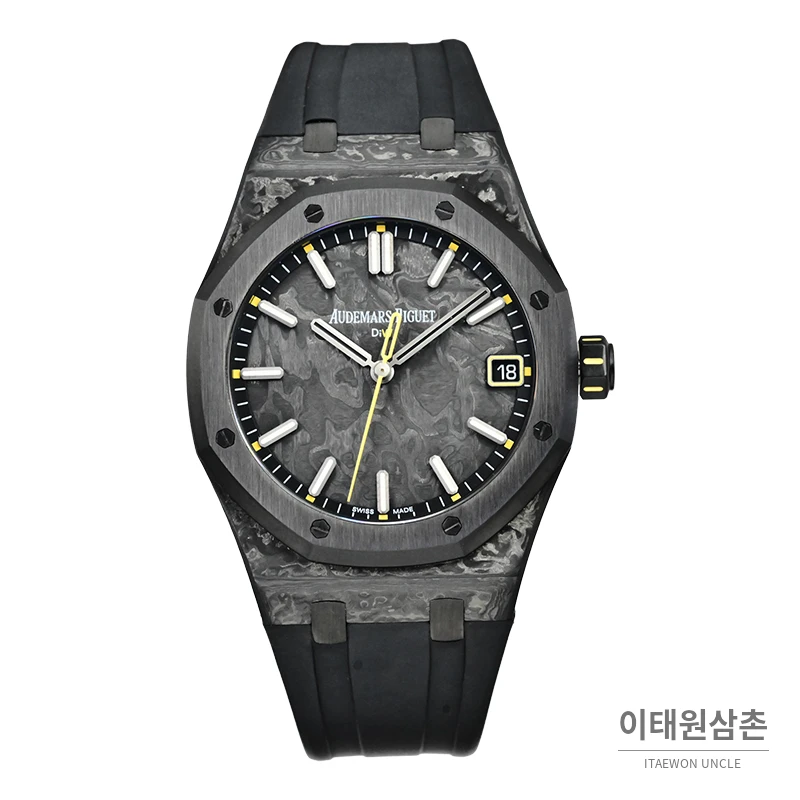 오데마피게 로열오크 오토매틱 41mm 그레이 다이얼 블랙 러버 스트랩 블랙 베젤