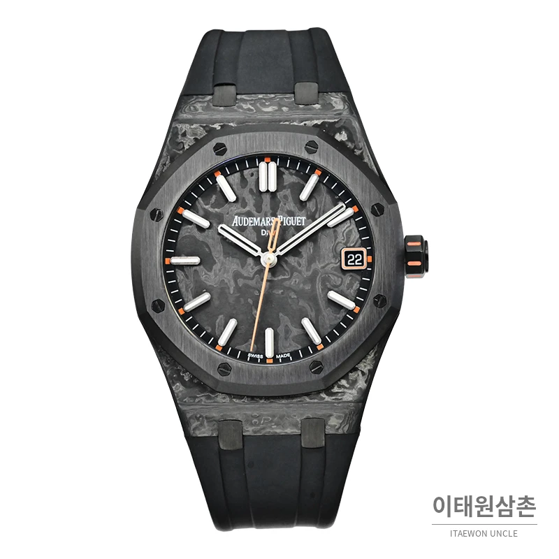 오데마피게 로열오크 오토매틱 41mm 그레이 다이얼 블랙 러버 스트랩 블랙 베젤
