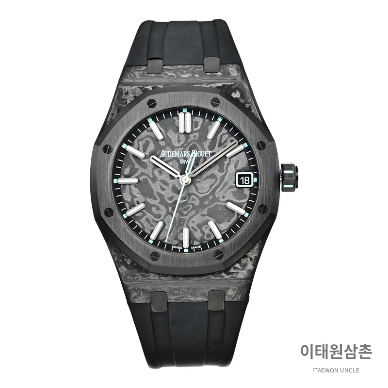 오데마피게 로열오크 오토매틱 41mm 그레이 다이얼 블랙 러버 스트랩 블랙 베젤