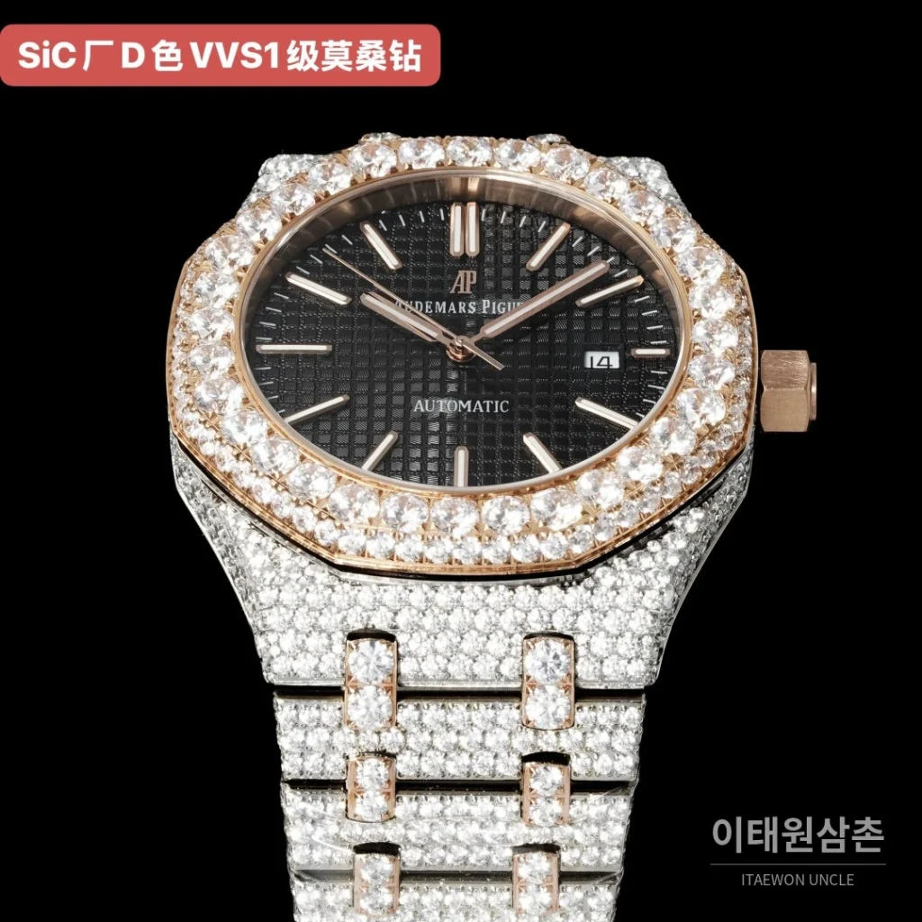 오데마피게 로열오크 오토매틱 블랙 다이얼 투톤 브레이슬릿 로즈골드 베젤