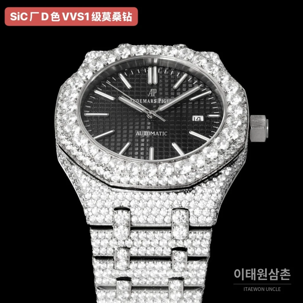 오데마피게 로열오크 오토매틱 블랙 다이얼 스틸 브레이슬릿