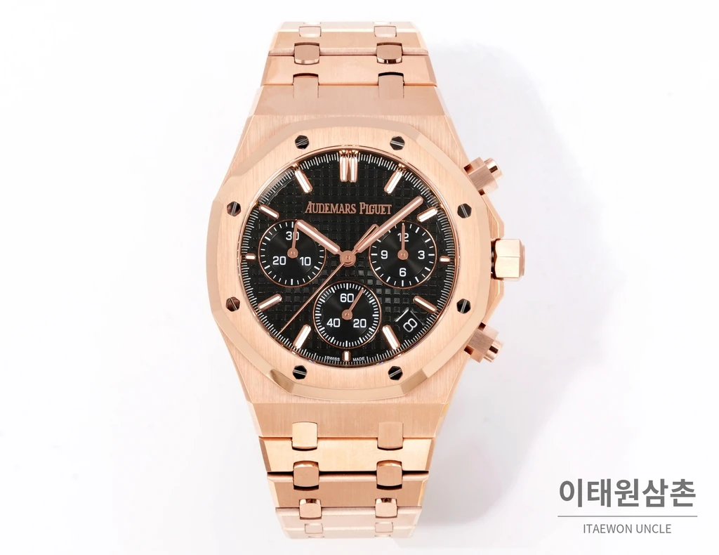 오데마피게 로열오크 크로노그래프 로즈골드 베젤 블랙 다이얼 오토매틱 41mm