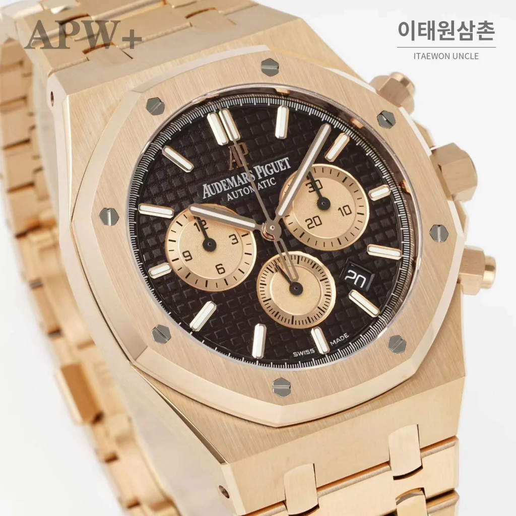 오데마피게 로열오크 크로노그래프 스틸 오토매틱 41mm 26331OR 블랙 다이얼 로즈골드 브레이슬릿