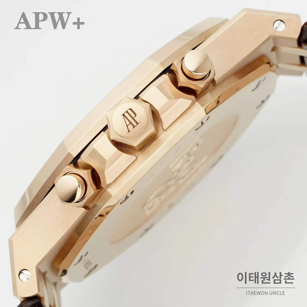 오데마피게 로열오크 크로노그래프 스틸 오토매틱 41mm 26331OR 블랙 다이얼 브라운 가죽 스트랩 로즈골드 베젤