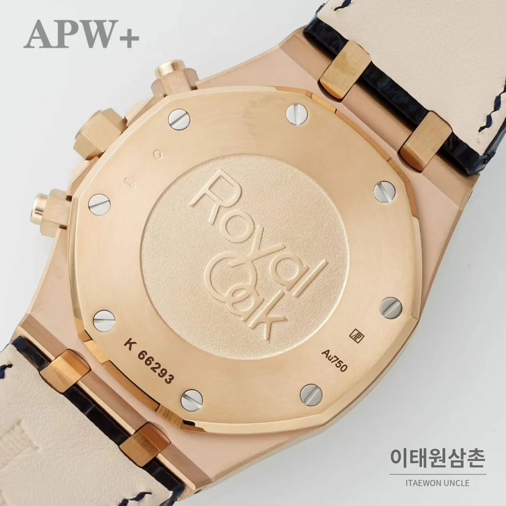 오데마피게 로열오크 크로노그래프 스틸 오토매틱 41mm 26331OR 네이비 다이얼 네이비 가죽 스트랩 로즈골드 베젤