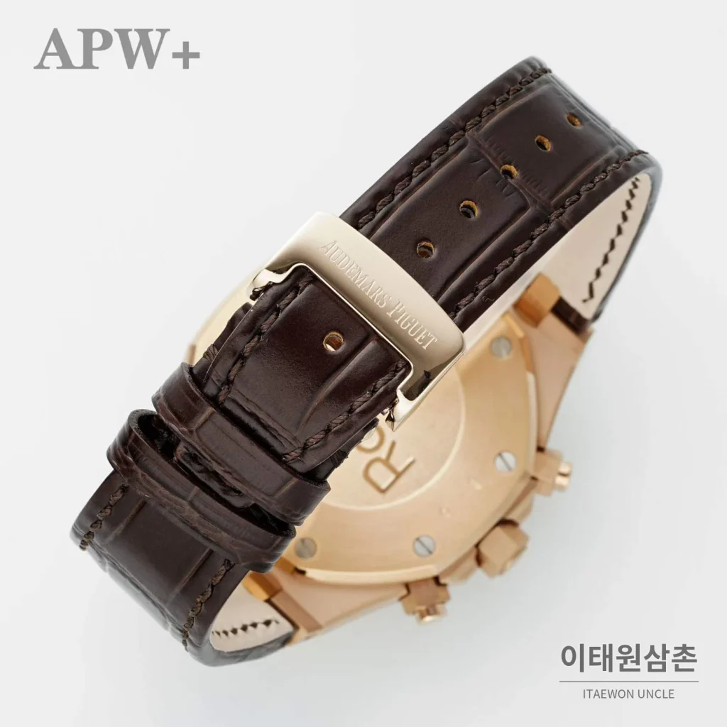 오데마피게 로열오크 크로노그래프 스틸 오토매틱 41mm 26331OR 블랙 다이얼 브라운 가죽 스트랩 로즈골드 베젤