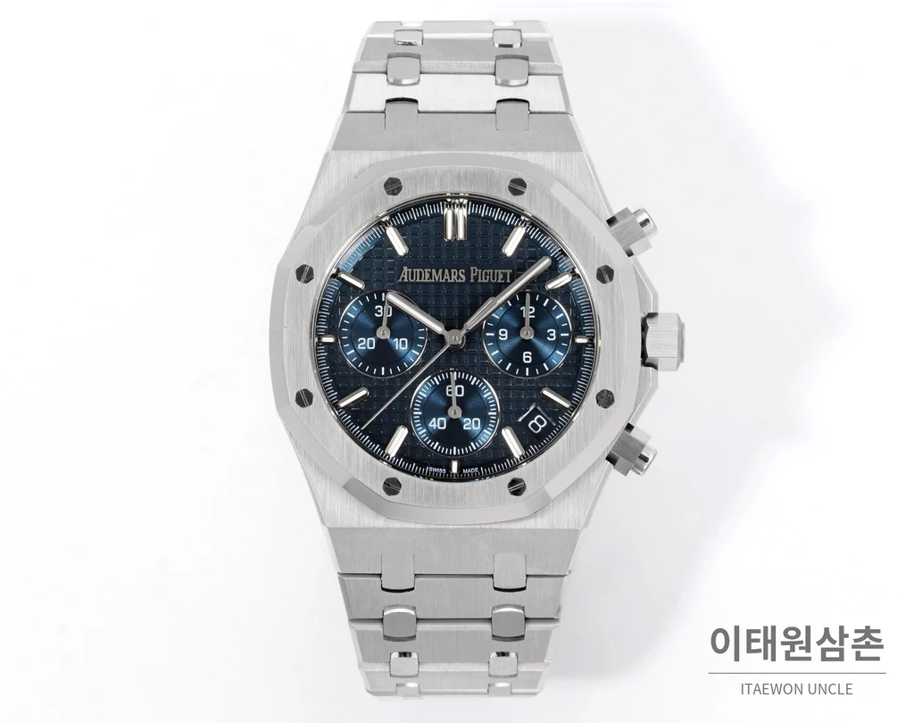 오데마피게 로열오크 크로노그래프 스틸 실버 베젤 코발트 다이얼 오토매틱 41mm