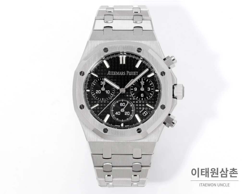 오데마피게 로열오크 크로노그래프 스틸 실버 베젤 블랙 다이얼 오토매틱 41mm