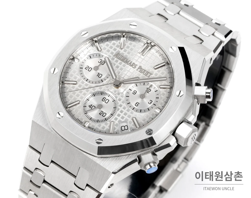 오데마피게 로열오크 크로노그래프 스틸 실버 베젤 실버 다이얼 오토매틱 41mm