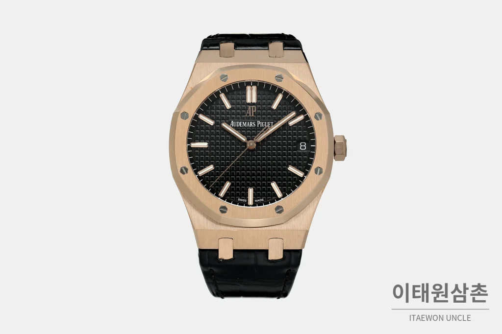 오데마피게 로열오크 골드베젤 블랙다이얼 러버밴드 기계식 41mm