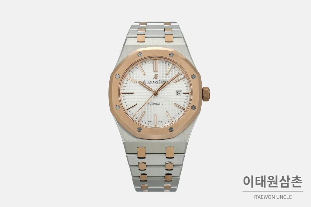 오데마피게 로열오크 골드베젤 화이트다이얼 기계식 37mm 15400 투톤 브레이슬릿