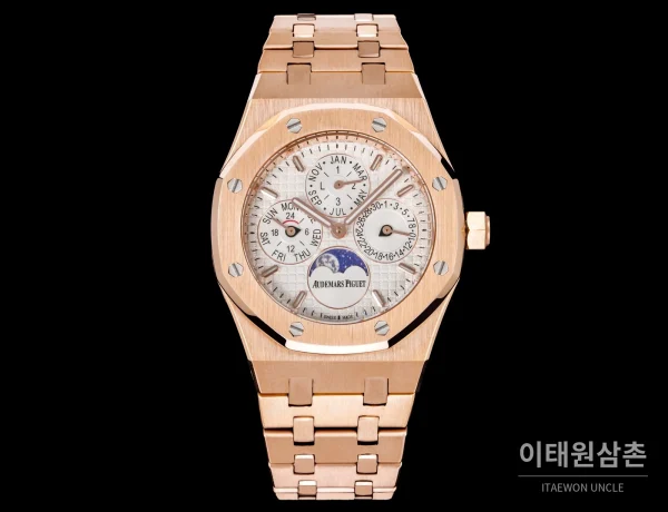 오데마피게 로열오크 골드베젤 화이트다이얼 퍼페추얼 캘린더 38mm 오데마피게 로열오크 골드베젤 화이트다이얼 퍼페추얼 캘린더 38mm