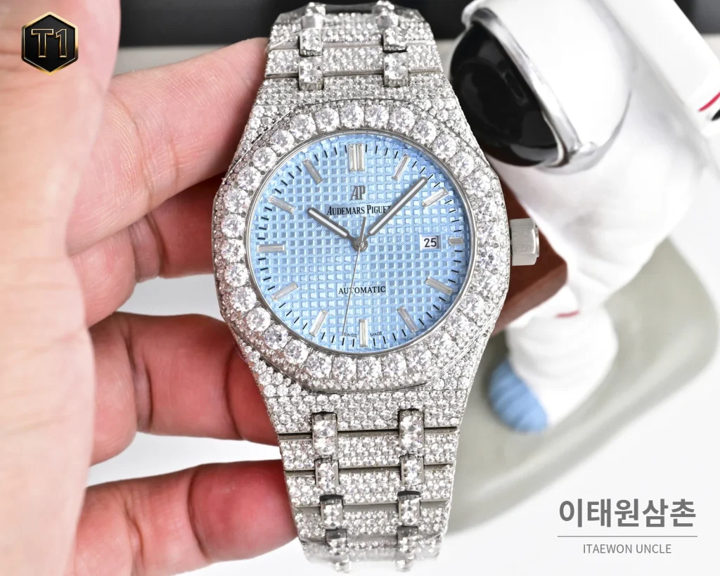 오데마피게 로열오크 모아사나이트 파베세팅 오토매틱 41mm 실버 스틸 브레이슬릿 (3)