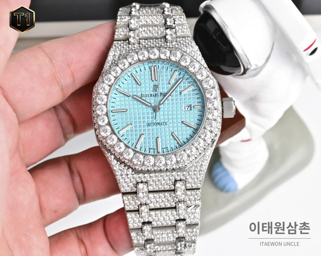 오데마피게 로열오크 모아사나이트 파베세팅 오토매틱 41mm 실버 스틸 브레이슬릿