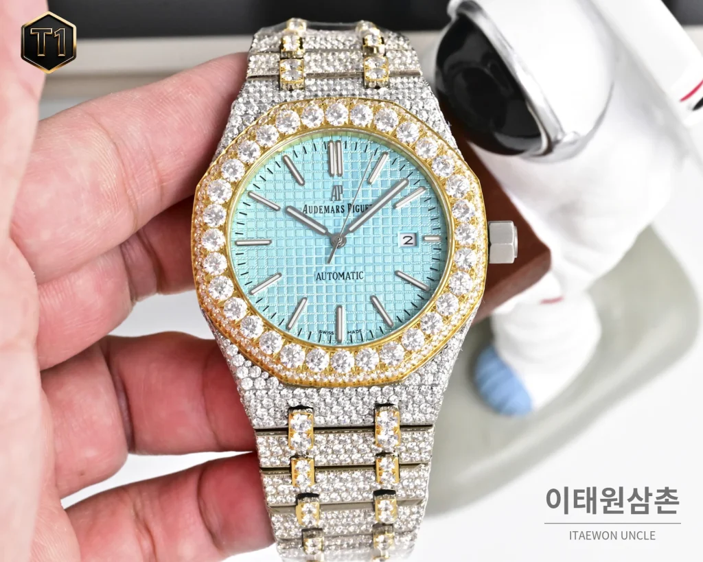 오데마피게 로열오크 모아사나이트 파베세팅 오토매틱 41mm 실버