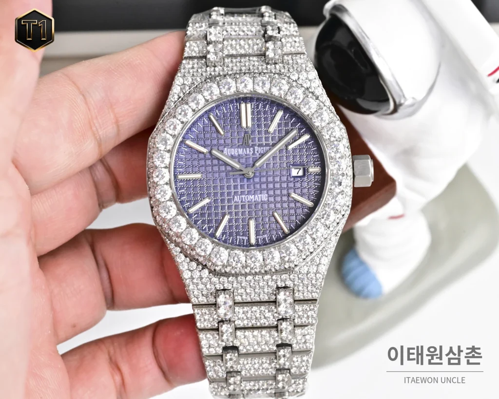 오데마피게 로열오크 모아사나이트 파베세팅 오토매틱 41mm 실버 스틸 브레이슬릿 (3)