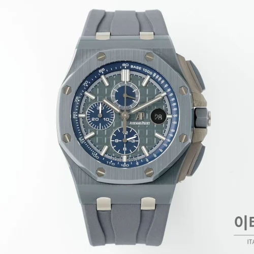 오데마피게 로열오크 오프쇼어 세라믹 블랙다이얼 크로노그래프 오토매틱 44mm 그레이 러버 스트랩 그레이 베젤