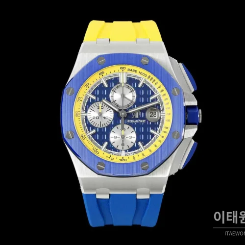 오데마피게 로열오크 오프쇼어 세라믹 블랙다이얼 크로노그래프 오토매틱 44mm 러버 스트랩 블루 베젤 (2)