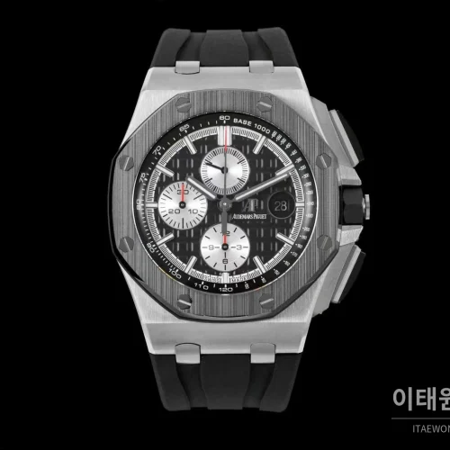 오데마피게 로열오크 오프쇼어 세라믹 블랙다이얼 크로노그래프 오토매틱 44mm 블랙 러버 스트랩 그레이 베젤 (2)
