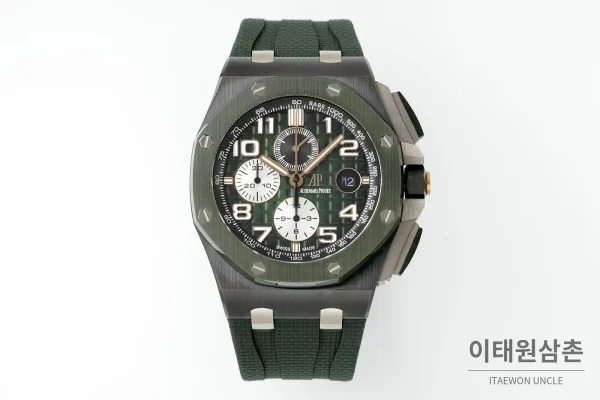 오데마피게 로열오크 오프쇼어 세라믹 블랙다이얼 크로노그래프 오토매틱 44mm 그린 러버 스트랩 그린 베젤 오데마피게 로열오크 오프쇼어 세라믹 블랙다이얼 크로노그래프 오토매틱 44mm 그린 러버 스트랩 그린 베젤