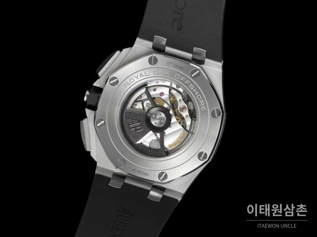 오데마피게 로열오크 오프쇼어 세라믹 블랙다이얼 크로노그래프 오토매틱 44mm 블랙 러버 스트랩 그레이 베젤 (2)