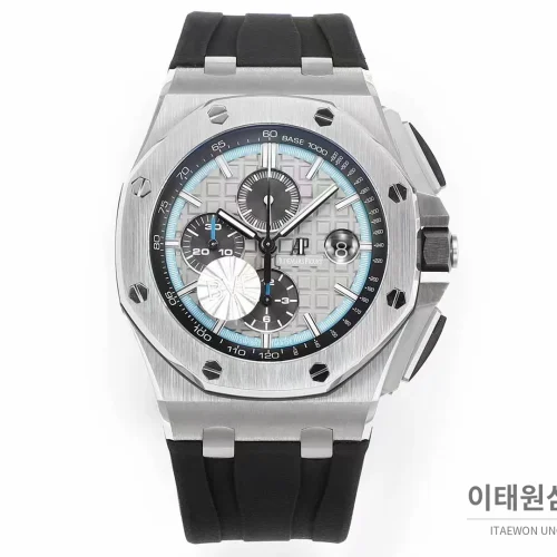 오데마피게 로열오크 오프쇼어 크로노그래프 플래티넘 톤 세라믹 베젤 오토매틱 44mm 실버 / 블랙 블랙 러버 스트랩 (3)