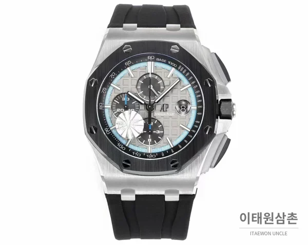 오데마피게 로열오크 오프쇼어 크로노그래프 플래티넘 톤 세라믹 베젤 오토매틱 44mm 실버 / 블랙 오데마피게 로열오크 오프쇼어 크로노그래프 플래티넘 톤 세라믹 베젤 오토매틱 44mm 실버 / 블랙 블랙 러버 스트랩
