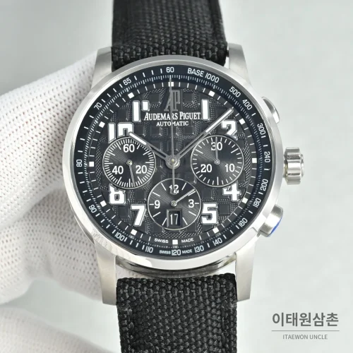 오데마피게 로얄오크 오프쇼어 크로노그래프 스틸 오토매틱 41mm 26048 블랙 다이얼 블랙 나일론 스트랩