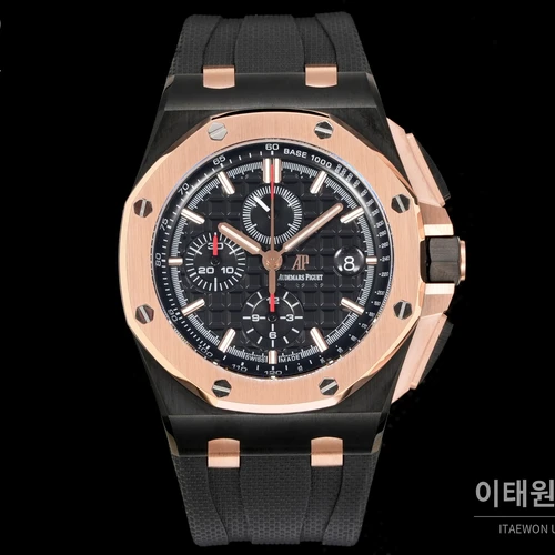 오데마피게 로열오크 오프쇼어 로즈골드 블랙다이얼 크로노그래프 오토매틱 44mm