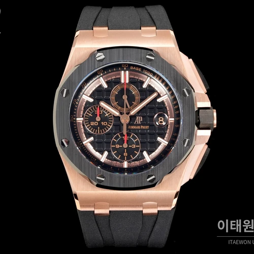오데마피게 로열오크 오프쇼어 로즈골드 블랙세라믹 크로노그래프 오토매틱 44mm