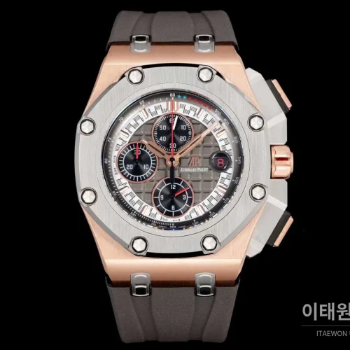 오데마피게 로열오크 오프쇼어 슈마허 에디션 스틸 크로노그래프 러버밴드 오토매틱 44mm 블랙 실버 베젤