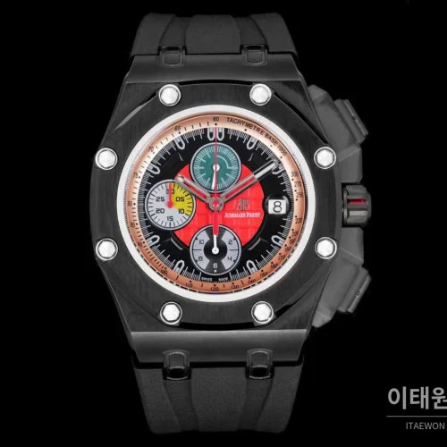 오데마피게 로열오크 오프쇼어 슈마허 에디션 스틸 크로노그래프 러버밴드 오토매틱 44mm 블랙 블랙 베젤 (2)