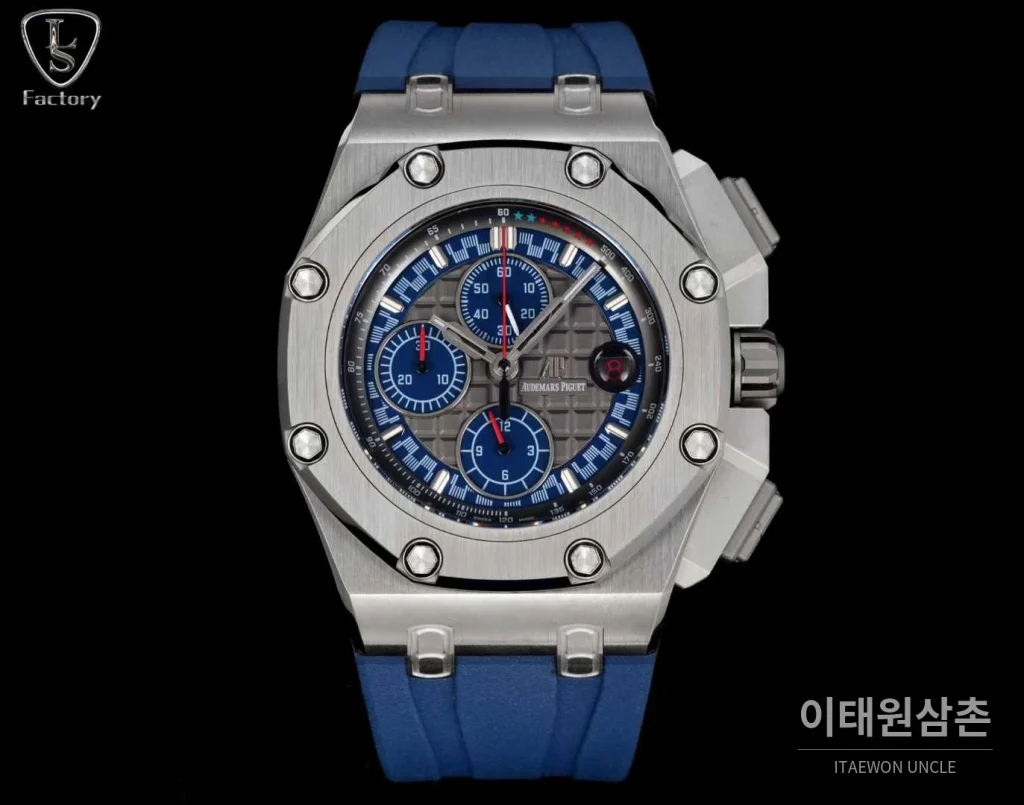 오데마피게 로열오크 오프쇼어 슈마허 에디션 스틸 크로노그래프 러버밴드 오토매틱 44mm 블랙