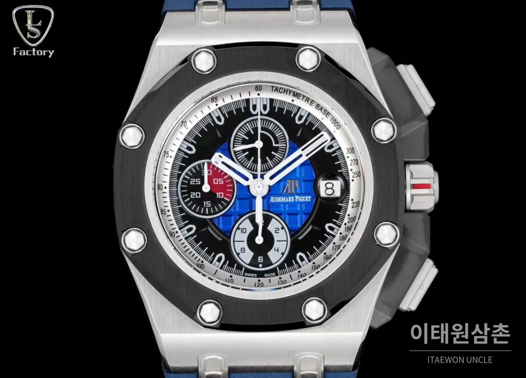 오데마피게 로열오크 오프쇼어 슈마허 에디션 스틸 크로노그래프 러버밴드 오토매틱 44mm 블랙 블랙 베젤