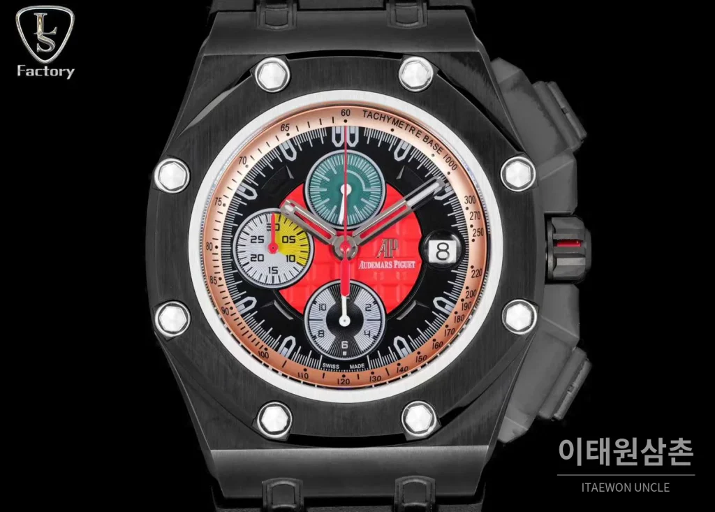 오데마피게 로열오크 오프쇼어 슈마허 에디션 스틸 크로노그래프 러버밴드 오토매틱 44mm 블랙 블랙 베젤 (2)
