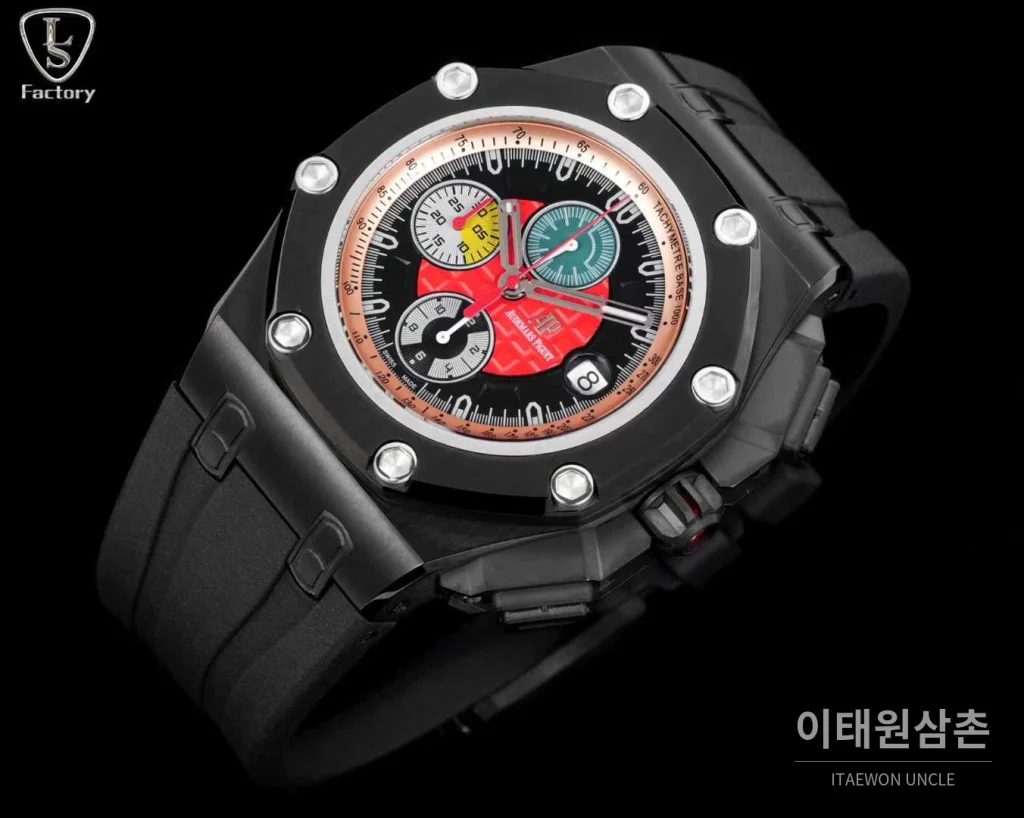 오데마피게 로열오크 오프쇼어 슈마허 에디션 스틸 크로노그래프 러버밴드 오토매틱 44mm 블랙 블랙 베젤 (2)