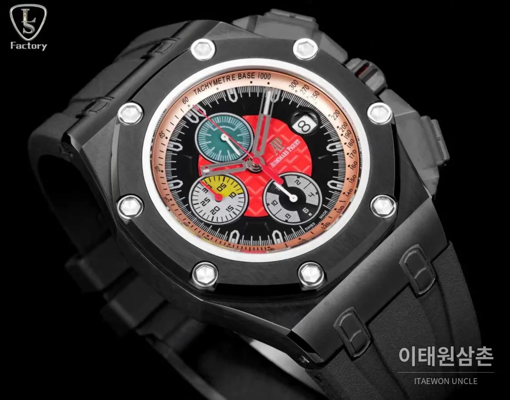오데마피게 로열오크 오프쇼어 슈마허 에디션 스틸 크로노그래프 러버밴드 오토매틱 44mm 블랙 블랙 베젤 (2)