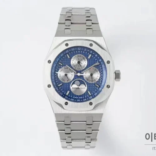 오데마피게 로열오크 퍼페추얼 캘린더 문페이즈 오토매틱 41mm 블루 / 블랙 스틸 브레이슬릿 (3)