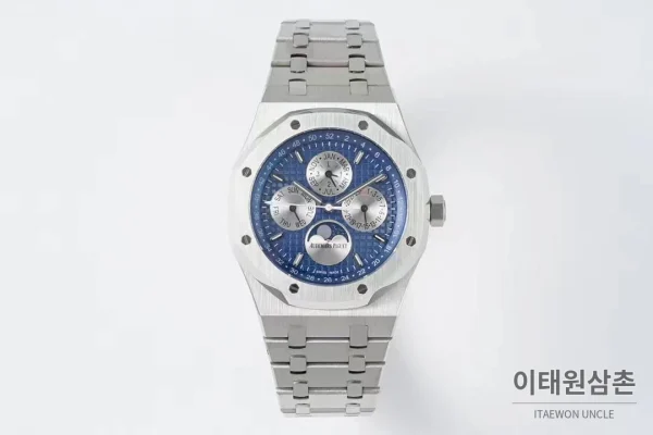 오데마피게 로열오크 퍼페추얼 캘린더 문페이즈 오토매틱 41mm 블루 / 블랙 스틸 브레이슬릿 (3)