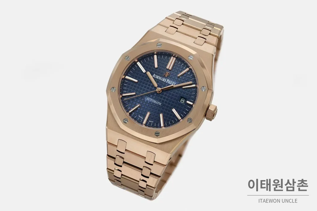 오데마피게 로열오크 로즈골드베젤 네이비다이얼 기계식 37mm