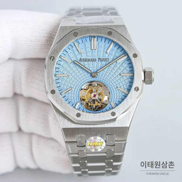 오데마피게 로열오크 스틸 블루다이얼 플라잉투르비용 오토매틱 41mm 26530ST.OO.1220ST.01 (2)