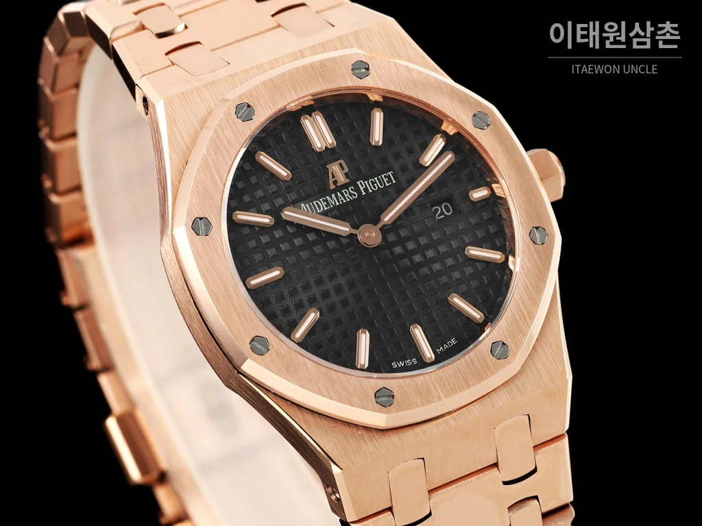 오데마피게 로열오크 스와로브스키 베젤 그랑 타피스리 쿼츠 33mm 67651OR 블랙 다이얼 로즈골드 브레이슬릿 (2)