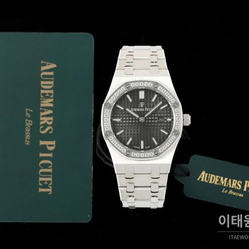 오데마피게 로열오크 스와로브스키 베젤 그랑 타피스리 쿼츠 33mm 67651OR 블랙 다이얼 스틸 브레이슬릿 (2)