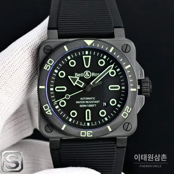 벨앤로스 BR03A 스틸 세라믹베젤 블랙다이얼 오토매틱 42mm 블랙 러버 스트랩 (2)