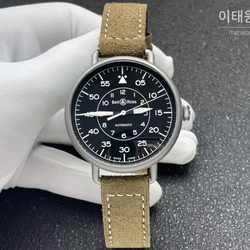 벨앤로스 빈티지 그레이PVD 스틸 블랙다이얼 오토매틱 45mm 브라운 가죽 스트랩